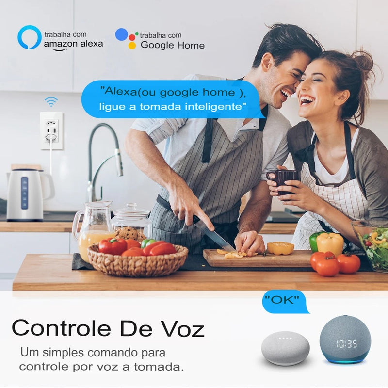 Tomada de Parede Inteligente WiFi/Zigbee com Porta USB Tipo-C