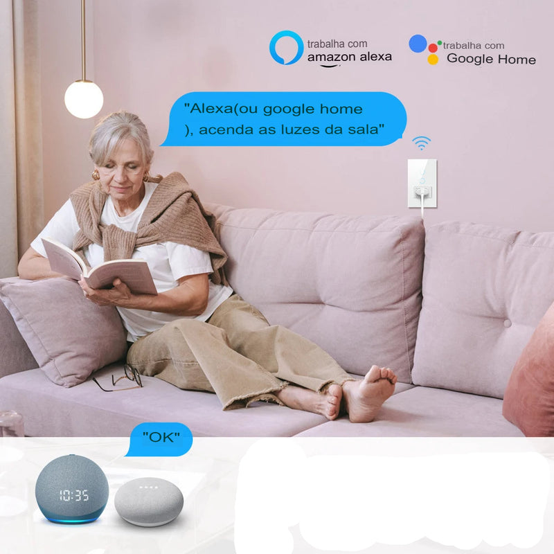 Interruptor WiFi Inteligente 4x2 com Tomada – Alexa e Google