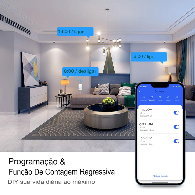 Interruptor WiFi Inteligente 4x2 com Tomada – Alexa e Google