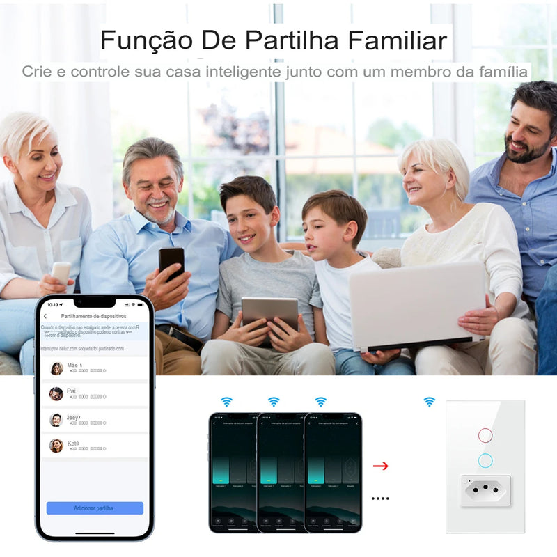 Interruptor WiFi Inteligente 4x2 com Tomada – Alexa e Google