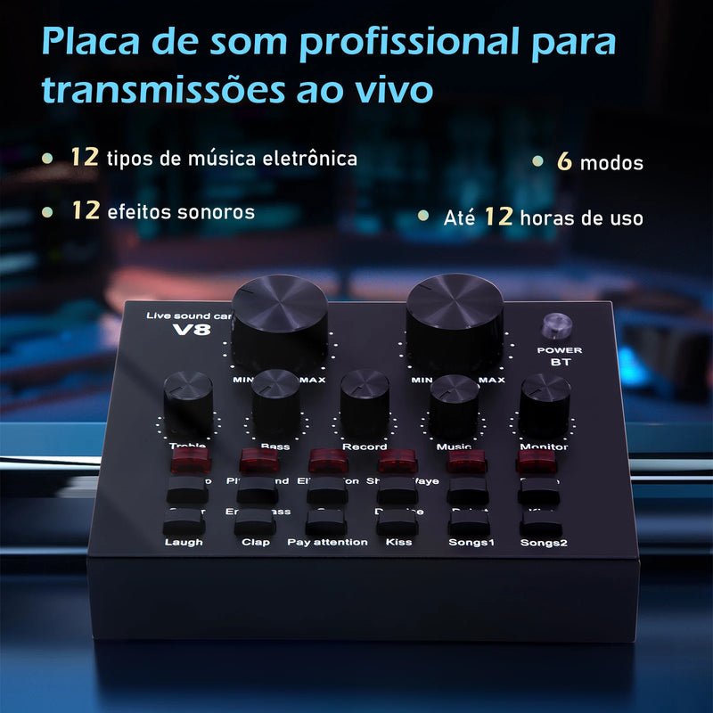 Kit Microfone Condensador com Placa de Som e Braço Articulado