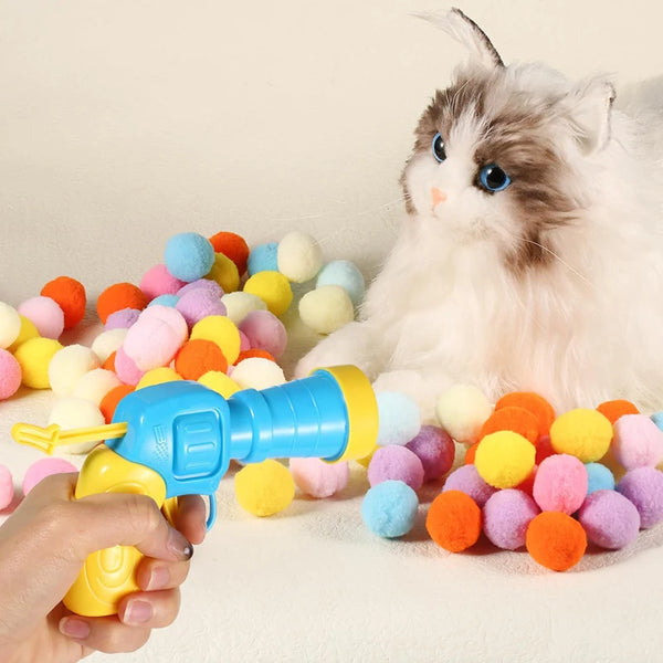 Brinquedo lançador de bola de pelúcia para gatos