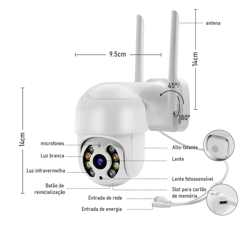 Câmera de Segurança Wi-Fi à Prova d'Água com Visão Noturna Full HD