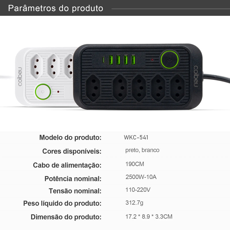 Extensão de tomada de energia USB de 2M